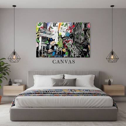 Camera da letto contemporanea con stampa canvas