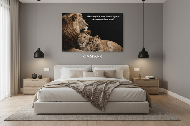 Camera da letto minimal con stampa canvas