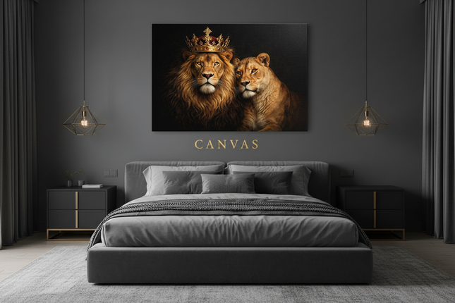 Camera da letto minimal con stampa canvas