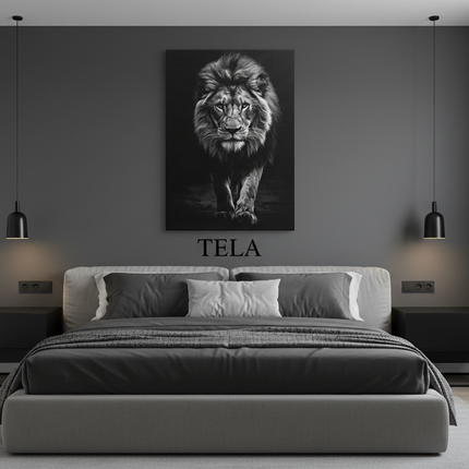 Camera da letto minimal con stampa tela