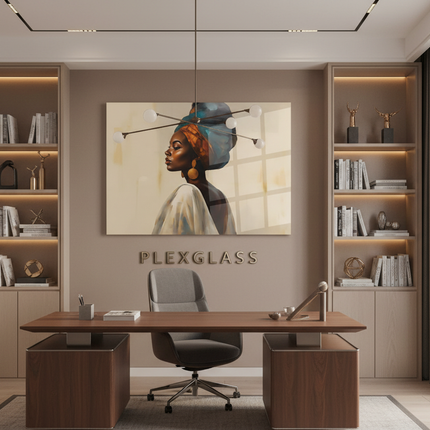 Home office elegante con stampa plexiglass